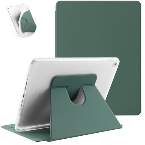 Koze Custodia Rotazione per iPad 9,7 Pollici ipad 6a 5a generazione ipad Air 1 2 con Porta Penna, Copertina Visione Multi-angolo Rotante 360°, Cover Posteriore Traslucida Morbida Antiurto, Verde Notte