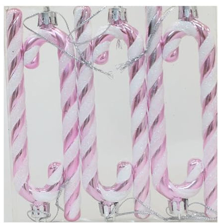 SHTGOI 6 Stück Zuckerstangen Hängend 14cm Weihnachten Zuckerstange Deko Ornament Plastik Christbaumschmuck Anhänger Weihnachtsbaumschmuck Anhänger für Heimdekoration Weihnachtsdeko Rosa