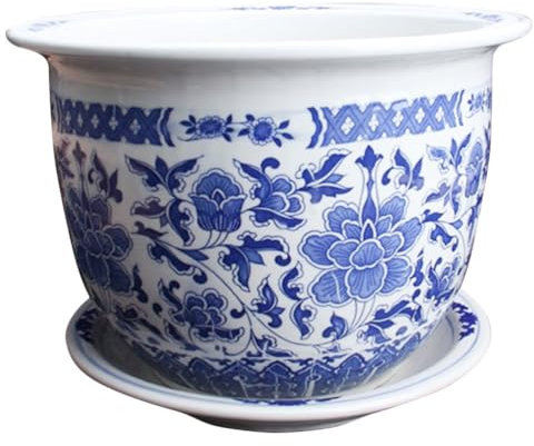 BESPORTBLE Macetero De Porcelana Azul y Blanca Macetas De Cerámica Macetas De Orquídeas para Macetas Exterior Grandes Macetero De Cerámica para Orquídeas Maceta De Bonsái Interior