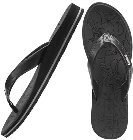 ONCAI Tongs Femmes,Yoga Mat Anti-dérapant Tongs mode Sandales Plage d'été Pantoufles avec soutien de la voûte plantaire Semelles Eva légères Noir Taille 39