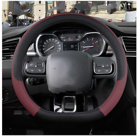 Protege Volant Housse Volant Voiture Cuir PU 9 Couleurs Accessoires Antidérapants pour Citroen pour C3 Picasso Aircross Lumiere Pluriel DS3 DS5 Caches Volant (Couleur : D Shape Wine Red)