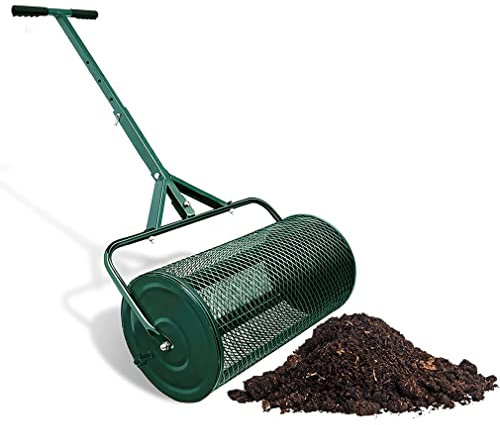 OSBELE Esparcidor de abono de 24 Pulgadas, esparcidor de turba y Musgo, sembradora Manual, Mango Ajustable, Cesta de Malla metálica Duradera, esparcir turba, Fertilizantes y Semillas