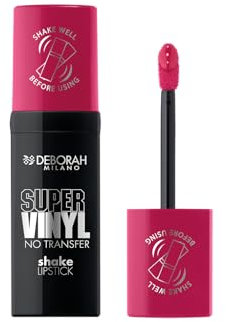 Deborah Milano - Super Vinyl Shake Lipstick Rossetto Liquido Vinilico, N.3 Cherry Pink, Colore Intenso e No Transfer, Dona Labbra Viniliche e Impeccabili fino a 16 Ore, 4ml