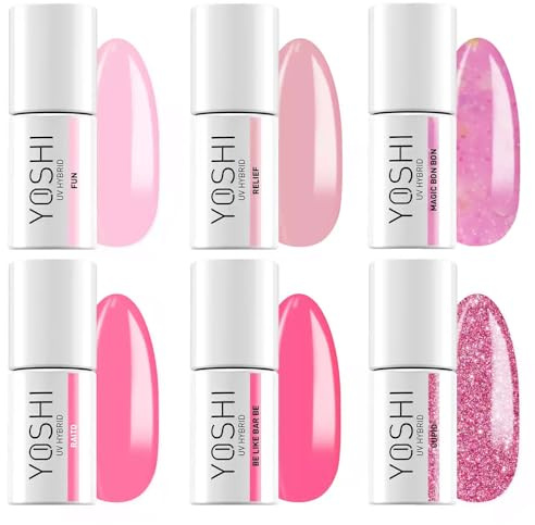 Yoshi Hybrid-Nagellack-Set: Farbenfrohe Vielfalt mit Fun, Relief, Raito, Be Like Bar Be, Magic Bon Bon & Cupid, 6 ml