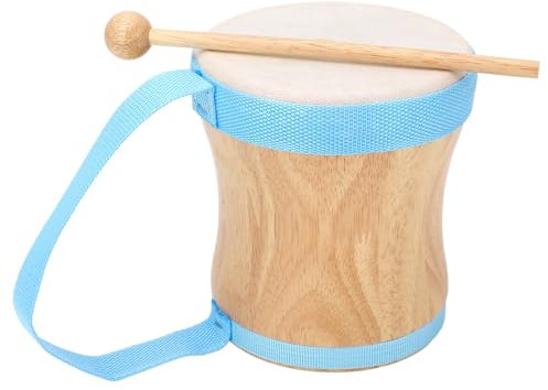 Kindertrommel, Verschleißfeste Schaffell-Oberseite, Bongo-Trommel, Holzrolle, Breite Anwendung mit Stock für Partys (BLUE)