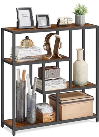 VASAGLE Bücherregal, Regal mit 4 Ablagen, Standregal, 30 x 100 x 103 cm, Aufbewahrungsregal, für Wohnzimmer, Büro, Schlafzimmer, Küche, vintagebraun-tintenschwarz LLS134B01V1