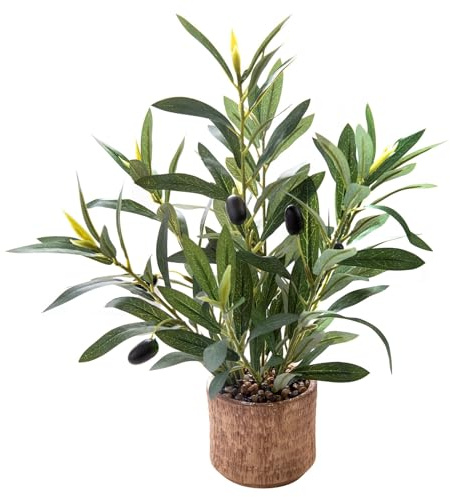 Ewtogift Indoor Fake Olive Plant 12 inch Faux Silk Leaves with Black Rustic Planter Medium Size Perfect Artificial Olive Fruits with Realistic Trunk and Lifelike Stems for Home and Office Decor