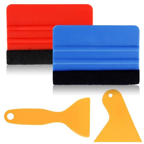 4 Pcs Felt Edge Squeegee Car Wrapping Tool Kits, Car Vinyl Wrap Tool,Car Window Tint Kit, Car Straight Scraper Tool for All Vinyl Wrap,Window Tint,Car Stickers Cutting,DIY Crafting