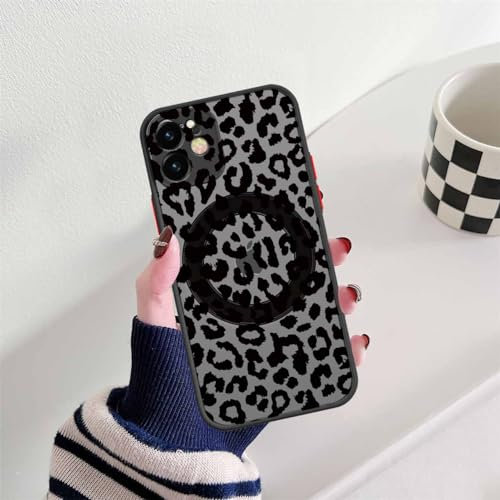 Foonary Cover Magnetic for iPhone 12 6.1 inches, with Leopard Aesthetics Pattern Case Compatible with MagSafe Wireless Charging, Protective Shockproof Bumper Silicone Hard PC Cases