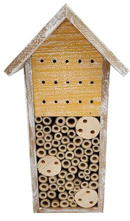 Dehner Natura Premium Insektenhotel Galway, Bienenhotel nachhaltig, Insektenhaus/Nistkasten für Bienen/Schmetterlinge/Käfer, ca. 15 x 30 x 13 cm, aus FSC-zertifiziertem Tannenholz/Bambus, braun/gelb