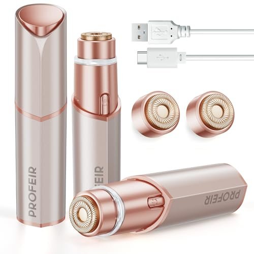 Facial Hair Removal for Women: Electric Hair Removal Device - Rechargeable Painless face Razor for Chin Upper Lip Peach Fuzz with Light (Rose Gold)