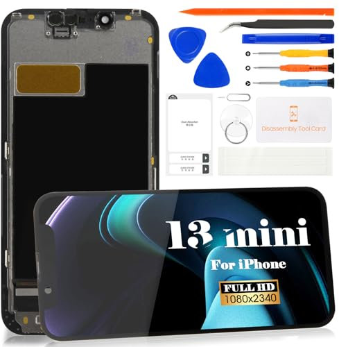 OLED LCD-Bildschirm-Ersatz für iPhone 13 Mini, LCD-Display für iPhone 13 Mini A2628, Touch-Digitalisierer, Montage-Reparatur-Set (Schwarz, größere Displayfläche)