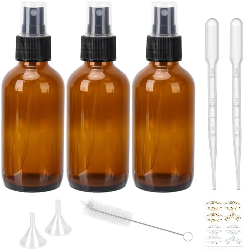 120 ml Amber Glass Spray Bottles, 3 Pack 4 oz Bottles with Fine Mist Sprayers and Dust Cap for Essential Oils, Cleaning Solutions Plants Hair