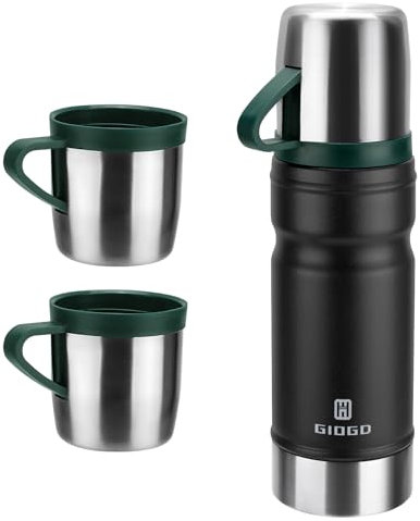 Thermo Flask With Cup 680ml/23oz Vacuum Insulated for Hot and Cold Drinks, Coffee Stainless Steel Bottle for Adult, Gym, Outdoor (Black, Set)