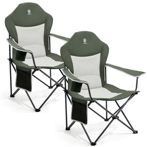 EVER ADVANCED Luxus Campingstuhl Faltbar 160KG Belastbar Ultragroß mit Hoher Rückenlehne, Bequemer Klappstuhl mit Seitentsche & Getränkehalter für Camping Garten Balkon Anglen, Gartenstuhl Anglerstuhl