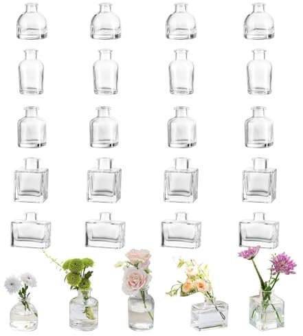 Glasseam Piccoli vasi per centrotavola: set di 20 vasi in vetro trasparente per matrimoni, feste, decorazioni per tavoli da pranzo per la casa