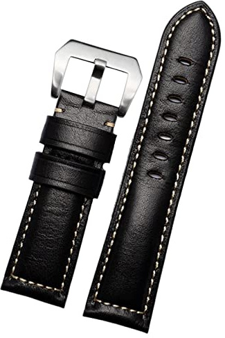 HSPTR 20mm 22 mm 24 mm 26 mm echter Leder Retro Man Uhrenband für Panerai PAM111 441 Kaufmanns -Wachband -Handgelenksgurt(Retro black silver,22mm)