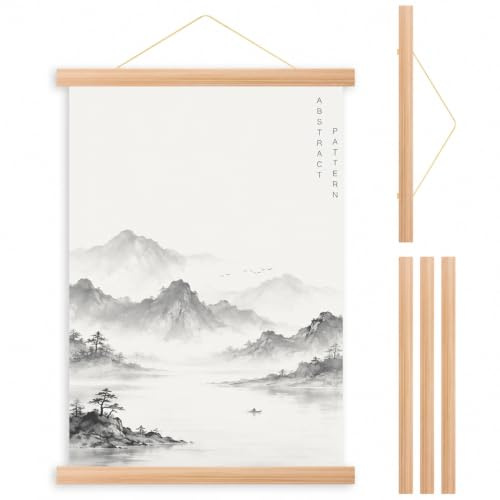 Foppla Lot de 4 barres de suspension magnétiques en bois de teck avec corde de suspension pour décoration d'intérieur et de dortoir (couleur bois original, 51 cm)