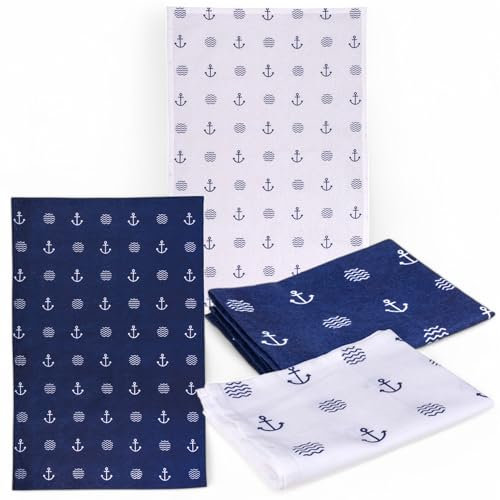 MIJOMA 2er-Set Geschirrtücher – Küchentücher Maritimes Design, 100% Baumwolle, saugfähig & langlebig, 40 x 60 cm (Blau-Weiß Allover)