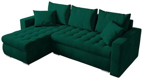 BROMARKT Sofa mit Schlaffunktion Ecksofa L-Form Schlafsofa Couch Bettkasten Wohnzimmer Möbel LUIS Couch 3 Sitzer Bett mit Bezugbehalter 238x150x72 Grün