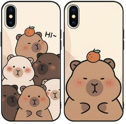 Yimctoie [2 Stück Anime Handyhülle für Apple iPhone X/XS 5.8 Hülle, Schutzhülle mit Aesthetic Capybara Muster Cover Niedlich Cartoon Weich TPU Silikon Stoßfest Kratzfest Case, Funny
