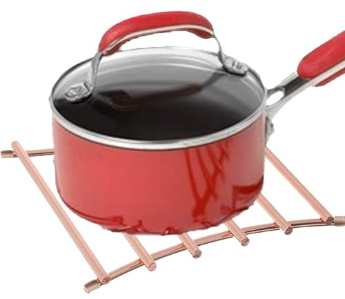 FitWell Heat-Resistant Steel Dining Protector Modern Metal Trivet for Kitchen Table, Holds Hot Pots & Cast Iron Cookware, Trivet for Serving and Organization of Hot Dishes in Kitchen (Copper)