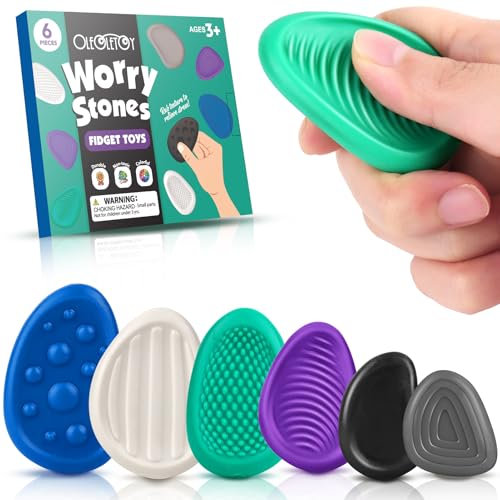 Fidget Toys Adults Sensory Stone: 6pcs Textured Worry Stone Stiff - Anxiety Relief Office Fidgets Rubber - Autism School Silent Finger Toys
