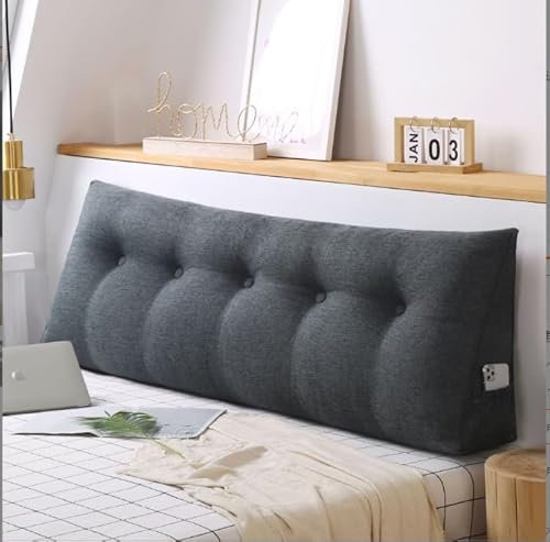 Rückenlehnen, Keilkissen, Großes Rückenkissen, Couchkissen, Bequemes Lesekissen für Bett und Sofa, 2 in 1 Rückenlehne und Kopfkissen (180 * 50 * 20cm-dunkelgrau)