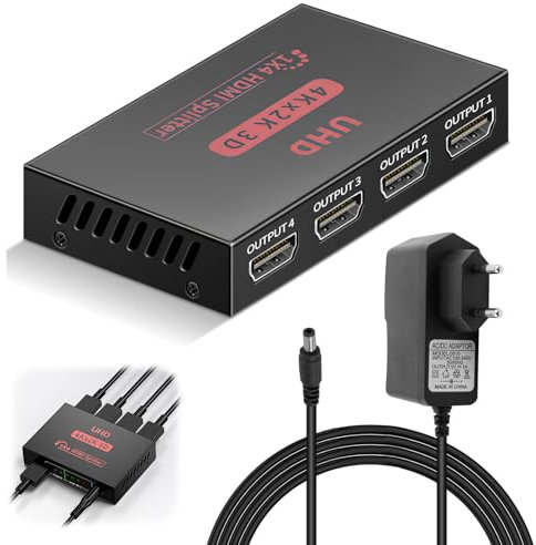 Splitter HDMI 1 Entrada 4 Salidas 4K 3D, Duplicador 1x4 con Resolución 1080P y 4K@30Hz, HDMI Divisor, Switch, Compatible con PS4, Xbox, HDTV, DVD, Monitor, Proyectores