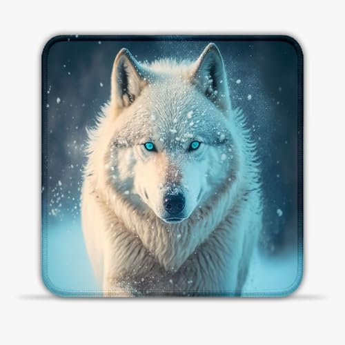 Mouse da gaming White Wolf (25 x 25 cm) 9.84 (in) Gaming Mouse Pad Eco-Friendly SU Cloth Mouse Pad Low-Friction Surface Stitched Edges Anti-skid Base for PC Laptop Mac