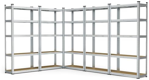 VonHaus Garage Shelving Units - Pack of 5, Heavy Duty Racking for Home, Office, Shed and Garage Storage - 5-Tier Shelving Units for Storage, 175kg Capacity Per Shelf - 1.5m Racking