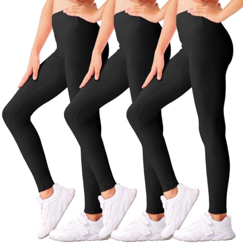 Roself Moment 3er Pack Mädchen Leggings Lang, Stretch Hosen mit Hohem Bund, Leichte Sportbekleidung für Kinder