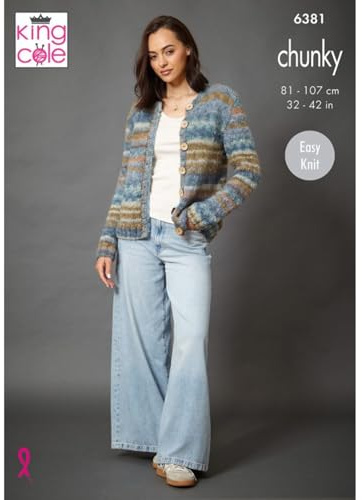 King Cole Chunky Knitting Pattern Pamphlet - 6381 Ladies Cardigan & Short Sleeved Sweater (2 Designs)