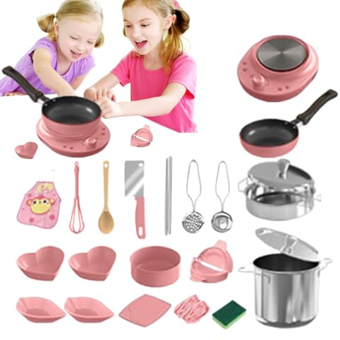 Sucritude Jeu de Cuisine pour - Ensemble de Batterie de Cuisine pour - Ustensiles Réalistes et Sécurisés pour Outils Éducatifs pour Développement des Compétences Motrices Fines