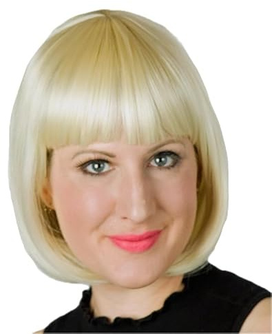 Festartikel Müller Kurze Blonde Bob Perücke, Pagenkopf, Synthetisches Haar, Gerade Form mit Pony, Hellblond, Schulterlänge, für Alltag und Kostüme