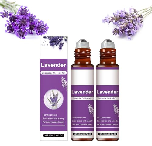 Lavendelöl Ätherisches Öl Roll-On, 100% Reines Natürliches Duftöl, Premium Aromatherapieöl für Entspannung, Massage, Diffuser, Kerzen und Seifenherstellung, Beruhigender Lavendelduft (2PC)