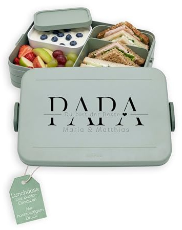 ABENTEUERNAH personalisierte MEPAL Lunchbox mit Namen, Geschenk Papa | Große Vesperdose für Erwachsene im Set, Brotdose spülmaschinenfest und personalisierbar als flache Box mit Fächern