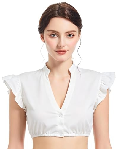 HTTDSLF Camicetta Dirndl Bianca per Donna, Dirndlblusen per Donna, Camicetta Dirndl Scollo a V con Maniche a Ventaglio, Blusa Trachtenmieder Dirndlblusa Maniche Corte per Festa Bavarese della Birra