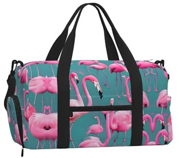 Handgepäcktasche mit Flagge von Peru, groß, wiederverwendbar, für Reisen, Urlaub, für Damen, Eine Herde Flamingos, One Size