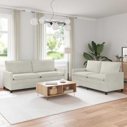 Ziaphsol Modern 2er und 3er Sofa Set Creme Samt mit Doppelten Kissen und Schwarzem Metallrahmen für Wohnzimmer und Gästebereich, langlebiges Stoffmöbel mit abnehmbaren Bezügen, Elegantes Design