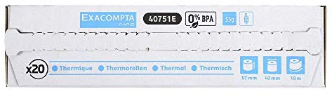 Exacompta - Réf. 40642E - Lot de 20 rouleaux de caisse, idéal pour le paiement par carte, 57 x 30 mm, thermique à 1 couche, 55 g/m², sans bisphénol A) - 9 m - Blanc