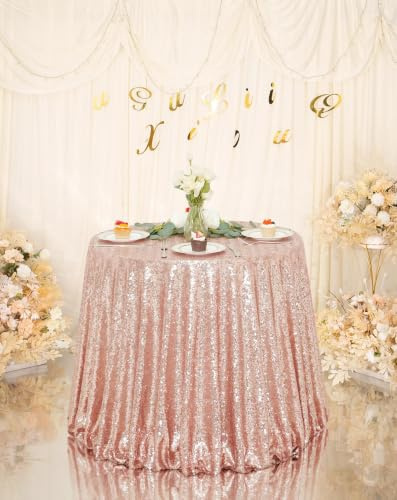 Eternal Beauty Sparkly Round Sequin Tablecloths Wedding Party Banquet (Rose Gold,90 inches)