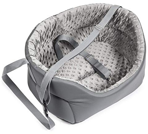 Hunde Autositz Universal Waschbar Abriebfest, Autositz Hund für Vordersitz, Beifahrersitz, Rückbank, Hundebett Hundetasche, M: 51 cm x 40 cm, Grau - Kunstleder und Plüsch Stoff
