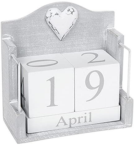 Joe Davies Calendario perpetuo in stile provenzale con decorazione a forma di cuore bianco shabby chic – 12 x 12 x 6 cm