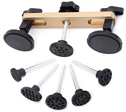 Auto Body Dent Puller Repair Tools Kit, PDR Car Dent Bridge Tool Accessories Set Non-Scratch Paintless Automotive Dent Removal Kit with a Dent Puller and 6Pcs Suction Tabs for Car Motor Trucks (Gold)