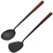 RNY AMOR - Juego de espátulas y cucharones tradicionales hechas a mano para wok, utensilios de cocina asiáticos con mango de madera, chuan chino y hoak