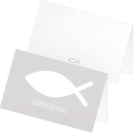 itenga 24 x Tischkarten Platzkarten Namensschild Fisch Kommunion Taufe Konfirmation Jungen Mädchen (Aschgrau)