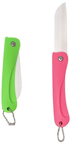 Honbay 2PCS Ceramic Folding Knife Handy Fruit Knife for Home, Travel, Picnic, Camping, etc (Pink+Green)