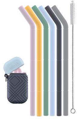 Ello Impact Silicone Fold & Store Straws with Carry Case, 6 Piece, Spring Floral