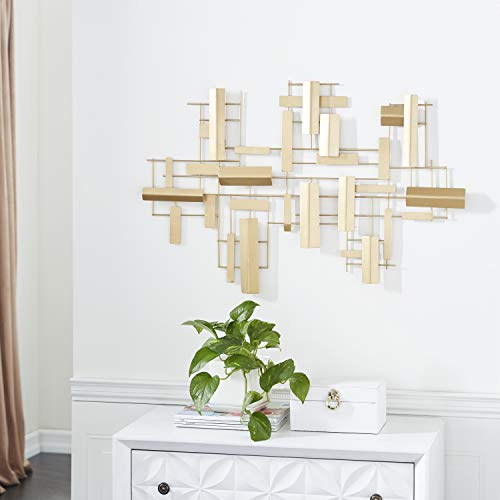 CosmoLiving by Cosmopolitan Metal Geometric Home Wall Decor 3D Stripe Wall Sculpture, Wall Art 36 x 1 x 23, Gold